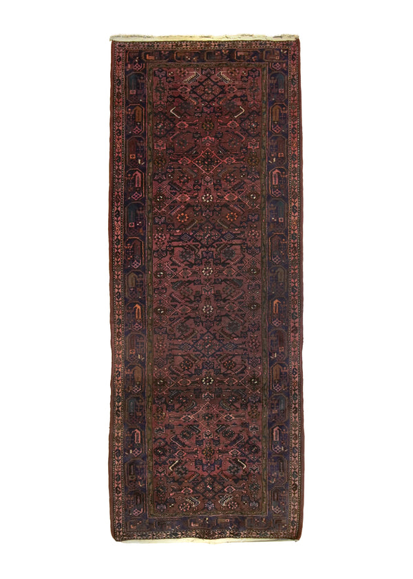 A25718 Persian Rug Hossein Abad Handmade Runner Tribal 3'11'' x 10'0'' -4x10- Red Blue Herati Design.jpg