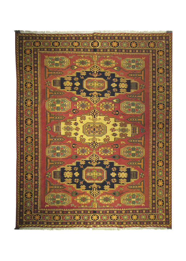 A25736 Oriental Rug Pakistani Handmade Area Transitional 6'9'' x 8'4'' -7x8- Red Antique Washed Soumak Floral Design