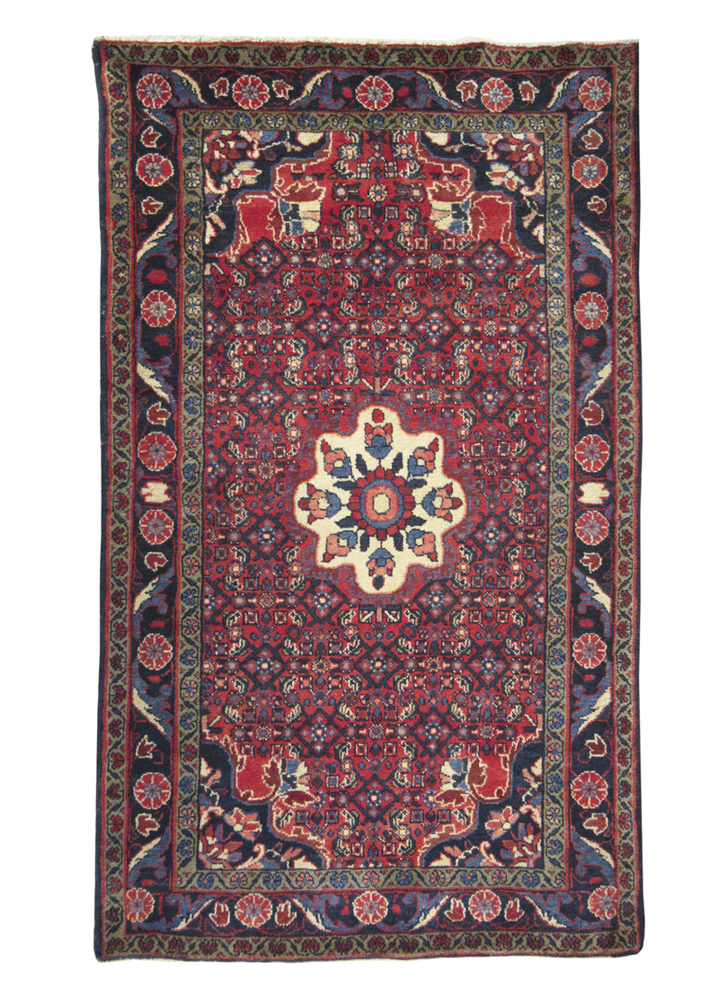 A25743 Persian Rug Malayer Handmade Area Tribal 4'2'' x 7'0'' -4x7- Red Blue Floral Design
