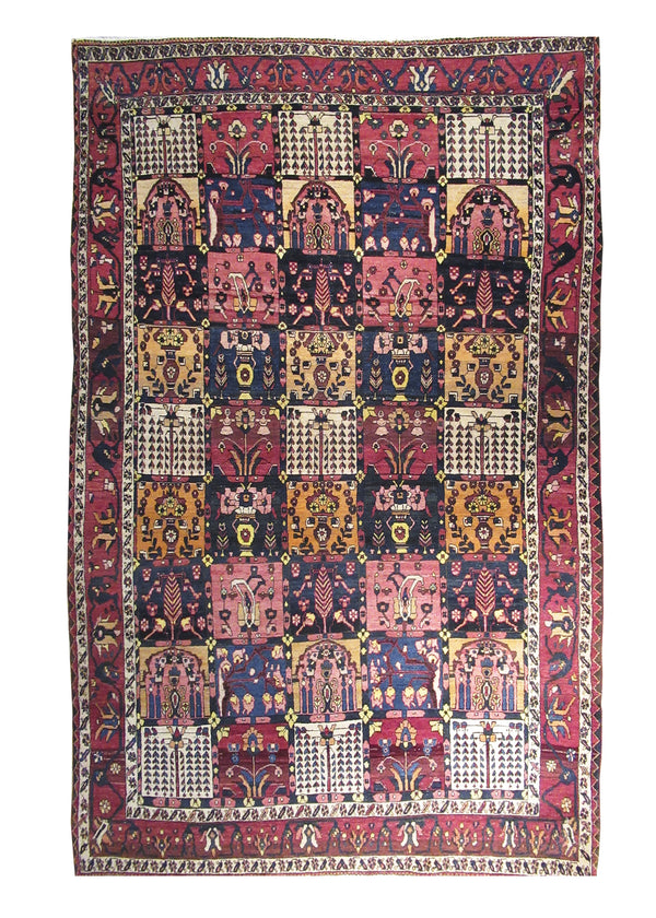 A25751 Persian Rug Bakhtiari Handmade Area Tribal 6'9'' x 10'7'' -7x11- Multi-color Red Pink Garden Design