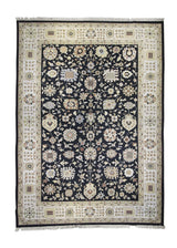 A25768 Oriental Rug Indian Handmade Area Transitional 9'11'' x 13'8'' -10x14- Black Whites Beige Soumak Floral Design