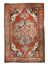 A25803 Persian Rug Heriz Handmade Area Tribal Antique 8'6'' x 12'6'' -9x13- Red Geometric Design