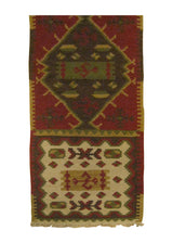 A25877 Oriental Rug Indian Handmade Runner Transitional 2'6'' x 8'0'' -3x8- Red Green Whites Beige Dhurrie Geometric Design