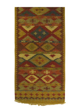 A25878 Oriental Rug Indian Handmade Runner Transitional 2'6'' x 8'0'' -3x8- Brown Red Multi-color Dhurrie Geometric Design