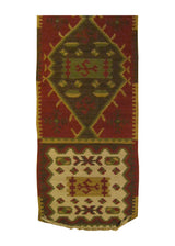 A25883 Oriental Rug Indian Handmade Runner Transitional 2'6'' x 8'0'' -3x8- Red Green Multi-color Dhurrie Geometric Design
