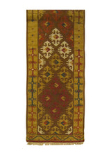A25889 Oriental Rug Indian Handmade Runner Transitional 2'6'' x 8'0'' -3x8- Brown Red Multi-color Dhurrie Geometric Design