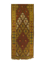 A25890 Oriental Rug Indian Handmade Runner Transitional 2'6'' x 8'0'' -3x8- Brown Red Multi-color Dhurrie Geometric Design