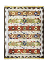 A25970 Oriental Rug Indian Handmade Area Transitional 9'12'' x 14'0'' -10x14- Whites Beige Multi-color Yellow Gold Dhurrie Geometric Design