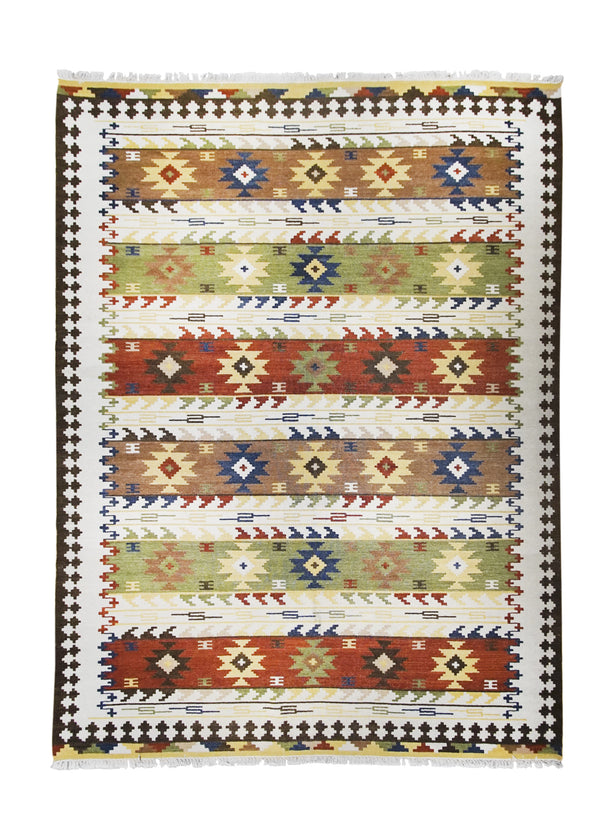 A25970 Oriental Rug Indian Handmade Area Transitional 9'12'' x 14'0'' -10x14- Whites Beige Multi-color Yellow Gold Dhurrie Geometric Design