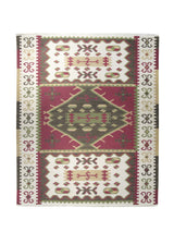 A25971 Oriental Rug Indian Handmade Area Transitional 7'12'' x 10'0'' -8x10- Red Green Whites Beige Dhurrie Geometric Design