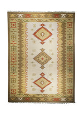 A26008 Oriental Rug Indian Handmade Area Transitional 8'12'' x 12'0'' -9x12- Whites Beige Brown Dhurrie Geometric Design