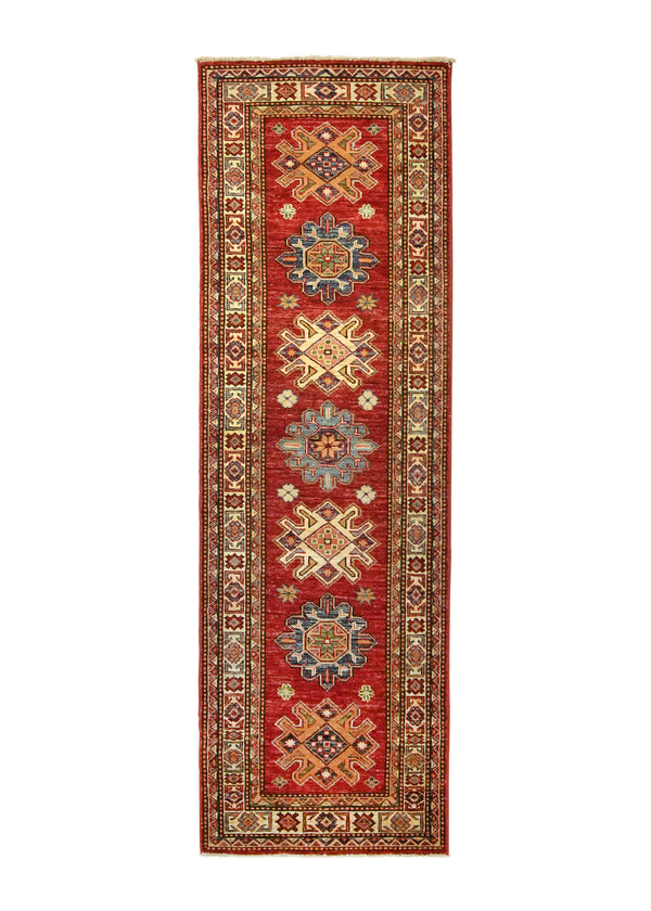 A26021 Oriental Rug Pakistani Handmade Runner Transitional Tribal 2'0'' x 6'4'' -2x6- Red Kazak Geometric Design.jpg