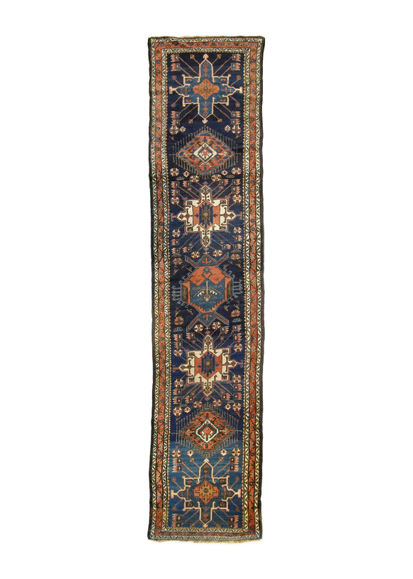 A26034 Caucasian Rug Gharabagh Handmade Runner Tribal Antique 3'3'' x 14'8'' -3x15- Blue Orange Geometric Design.jpg