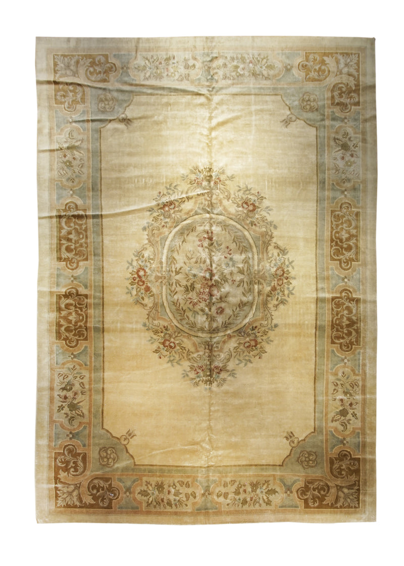 A26038 Oriental Rug Indian Handmade Area Transitional 12'0'' x 17'5'' -12x17- Whites Beige Brown Savonnerie Open Design