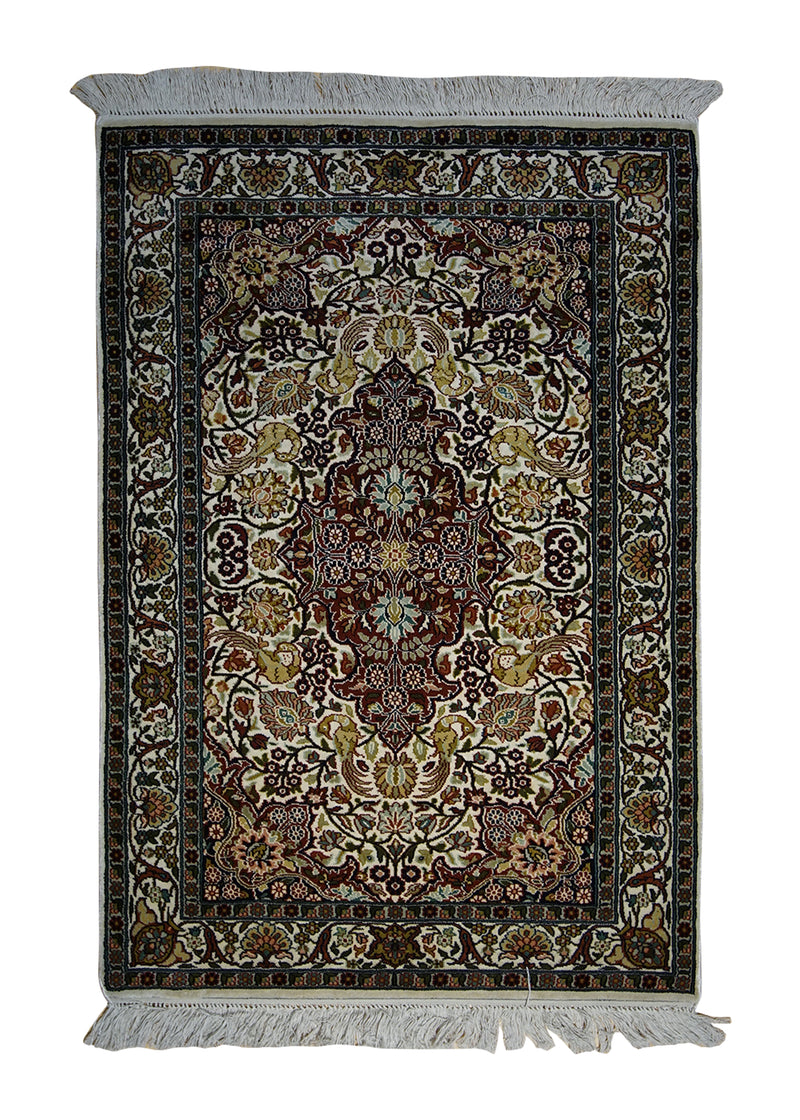 A26072 Oriental Rug Kashmiri Handmade Area Traditional 2'3'' x 3'0'' -2x3- Whites Beige Red Floral Animals Design