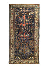 A26129 Persian Rug Bijar Handmade Area Antique Traditional 4'5'' x 8'5'' -4x8- Blue Geometric Design
