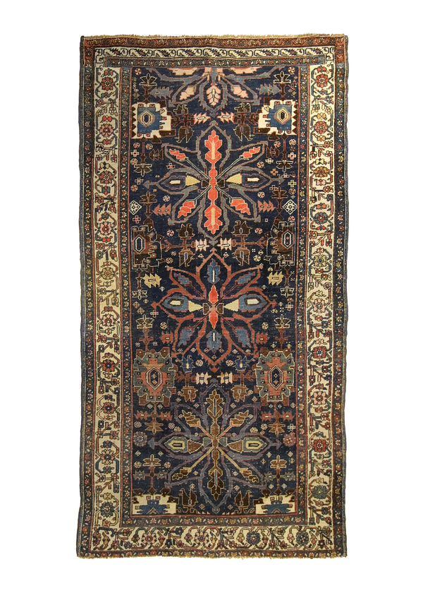 A26129 Persian Rug Bijar Handmade Area Antique Traditional 4'5'' x 8'5'' -4x8- Blue Geometric Design