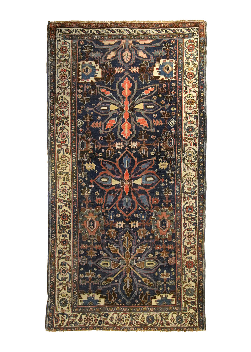 A26129 Persian Rug Bijar Handmade Area Antique Traditional 4'5'' x 8'5'' -4x8- Blue Geometric Design