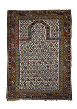 A26130 Caucasian Rug Shirvan Handmade Area Tribal Antique 3'6'' x 5'2'' -4x5- Whites Beige Red Yellow Gold Prayer Rug Prayer Rug Design