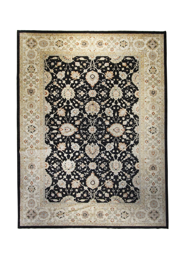 A26145 Oriental Rug Pakistani Handmade Area Transitional 11'1'' x 14'6'' -11x15- Black Whites Beige Antique Washed Oushak Floral Design