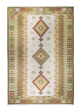 A26174 Oriental Rug Indian Handmade Area Transitional 9'12'' x 14'0'' -10x14- Multi-color Red Whites Beige Dhurrie Geometric Design