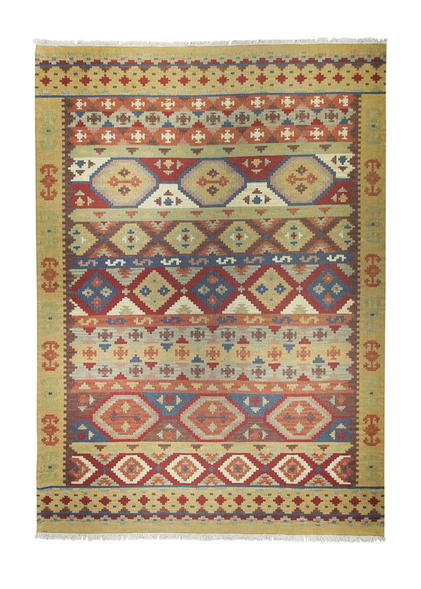 A26177 Oriental Rug Indian Handmade Area Transitional 9'12'' x 13'10'' -10x14- Multi-color Red Whites Beige Dhurrie Geometric Design