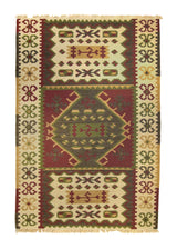 A26189 Oriental Rug Indian Handmade Area Transitional 6'0'' x 8'10'' -6x9- Multi-color Red Whites Beige Dhurrie Geometric Design.jpg