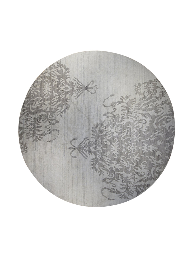 A26198 Oriental Rug Indian Handmade Round Modern Neutral 9'10'' x 9'10'' -10x10- Whites Beige Gray Floral Design