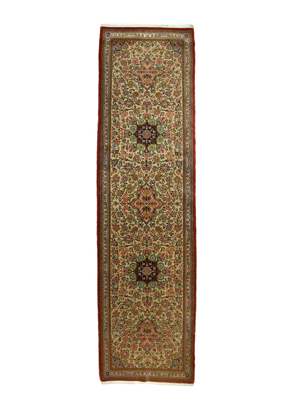 A26210 Persian Rug Qum Handmade Runner Traditional 2'9'' x 10'0'' -3x10- Green Floral Design
