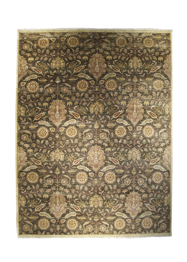 A26225 Oriental Rug Indian Handmade Area Transitional 8'12'' x 11'10'' -9x12- Brown Oushak Floral Design