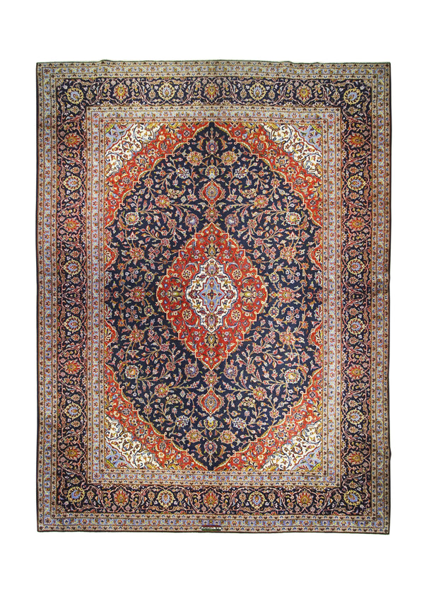 A26276 Persian Rug Kashan Handmade Area Traditional 9'7'' x 12'10'' -10x13- Blue Red Toranj Mehrab Floral Design