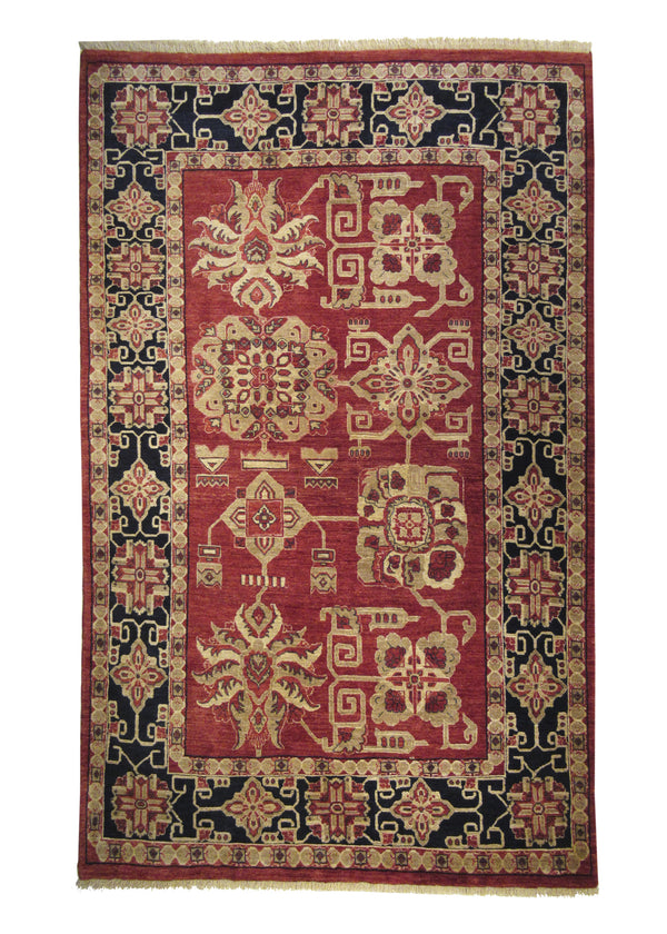 A26287 Persian Rug Bijar Handmade Area Traditional 5'4'' x 8'9'' -5x9- Red Blue Geometric Design