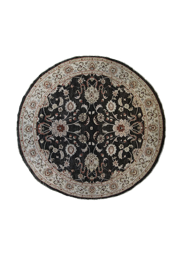 A26297 Oriental Rug Pakistani Handmade Round Transitional 7'6'' x 7'8'' -8x8- Brown Whites Beige Antique Washed Oushak Floral Design