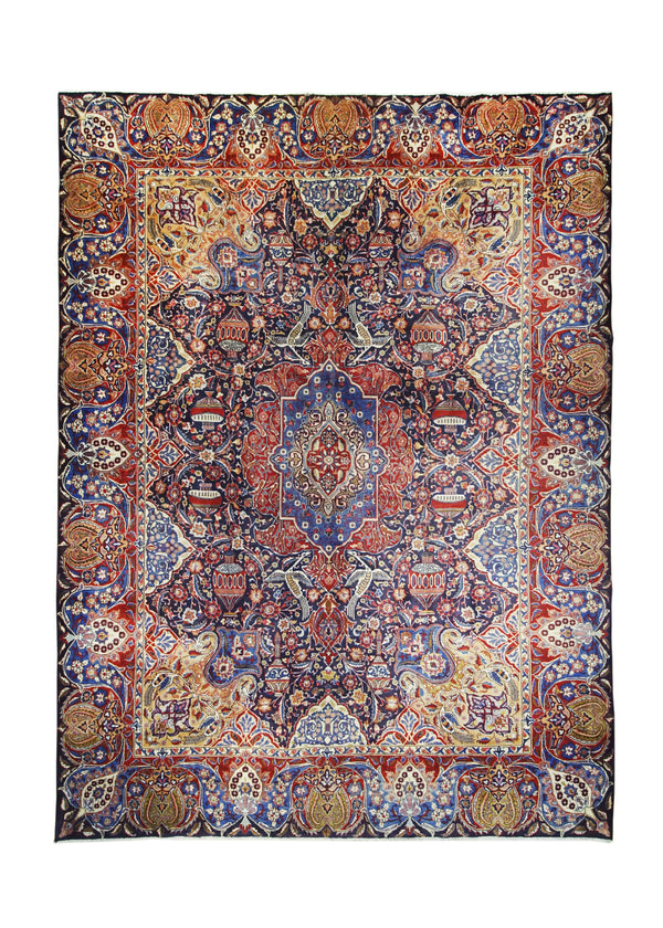 A26298 Persian Rug Moud Handmade Area Traditional 9'7'' x 12'7'' -10x13- Blue Red Floral Animals Design