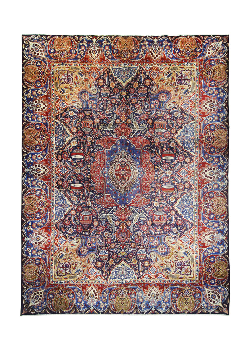 A26298 Persian Rug Moud Handmade Area Traditional 9'7'' x 12'7'' -10x13- Blue Red Floral Animals Design