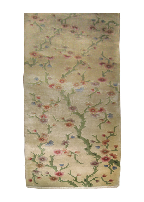 A26302 Oriental Rug Chinese Handmade Runner Traditional 2'3'' x 10'5'' -2x10- Whites Beige Green Floral Design