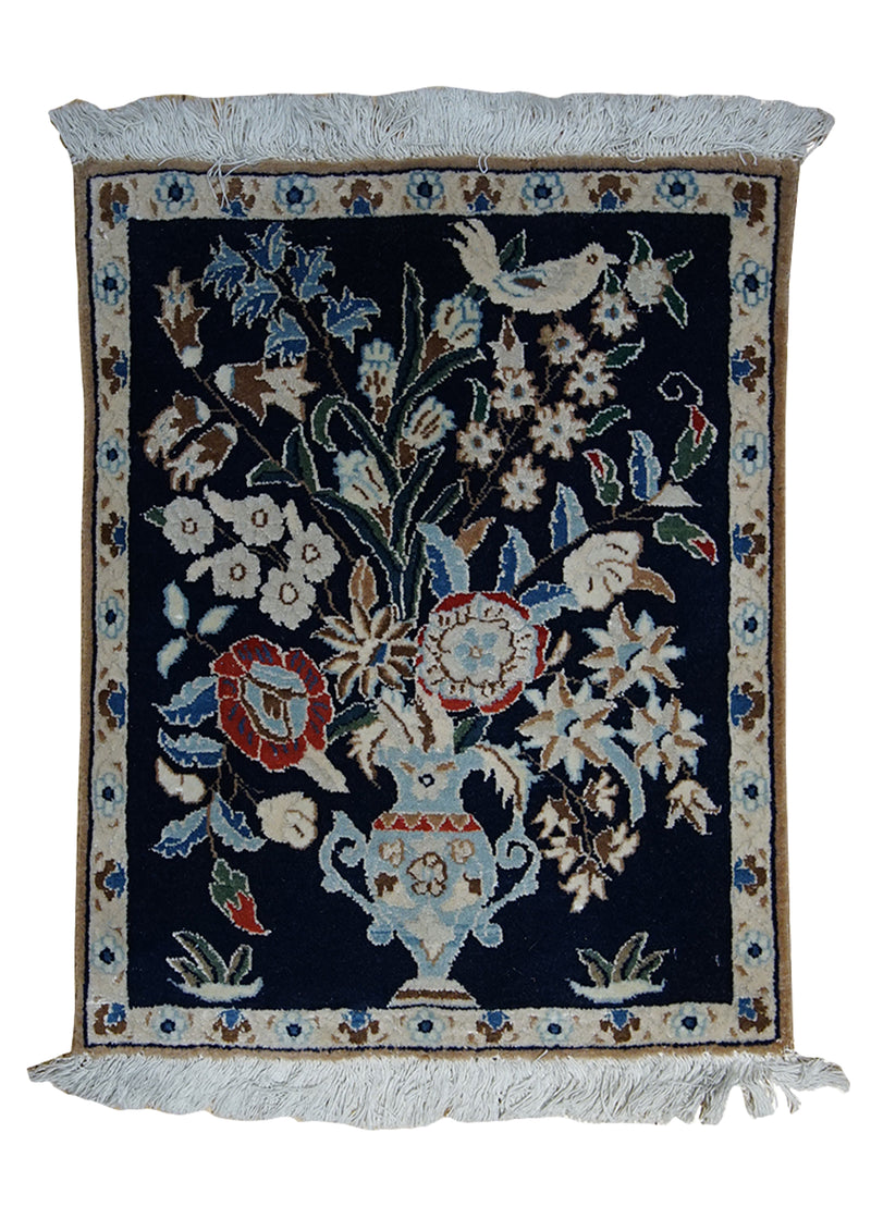 A26326 Persian Rug Nain Handmade Area Traditional 1'6'' x 1'10'' -2x2- Blue Whites Beige Tree of Life Design