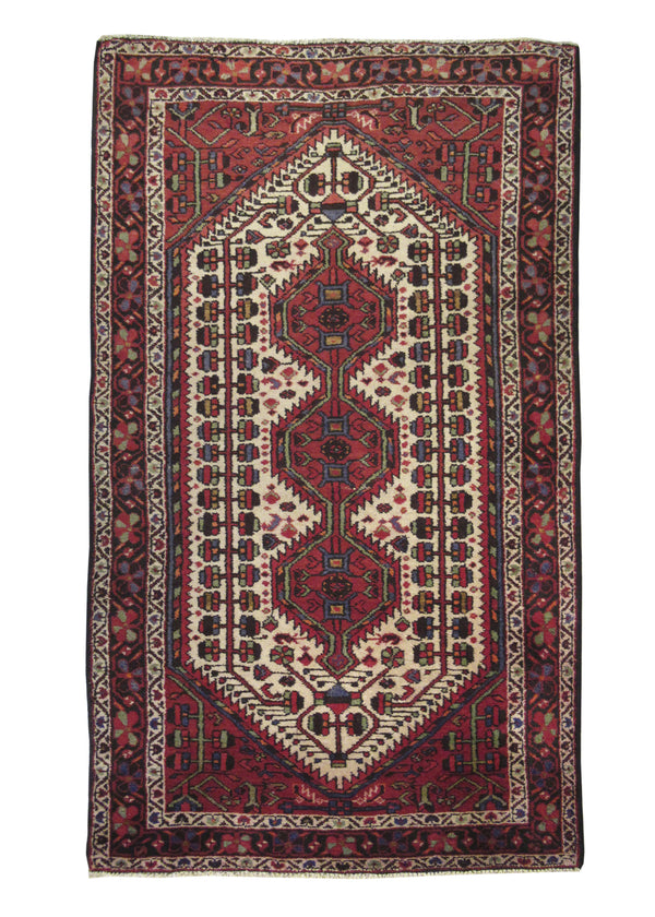 A26330 Persian Rug Hamadan Handmade Area Tribal 4'5'' x 7'4'' -4x7- Red Geometric Design