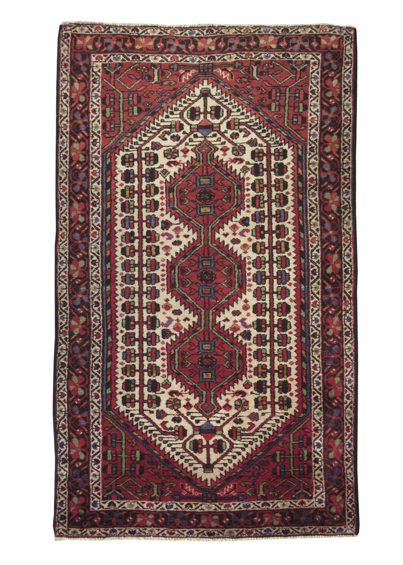 A26330 Persian Rug Hamadan Handmade Area Tribal 4'5'' x 7'4'' -4x7- Red Geometric Design