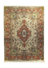 A26332 Persian Rug Tabriz Handmade Area Traditional 4'12'' x 6'9'' -5x7- Whites Beige Pink Floral Naghsh Design
