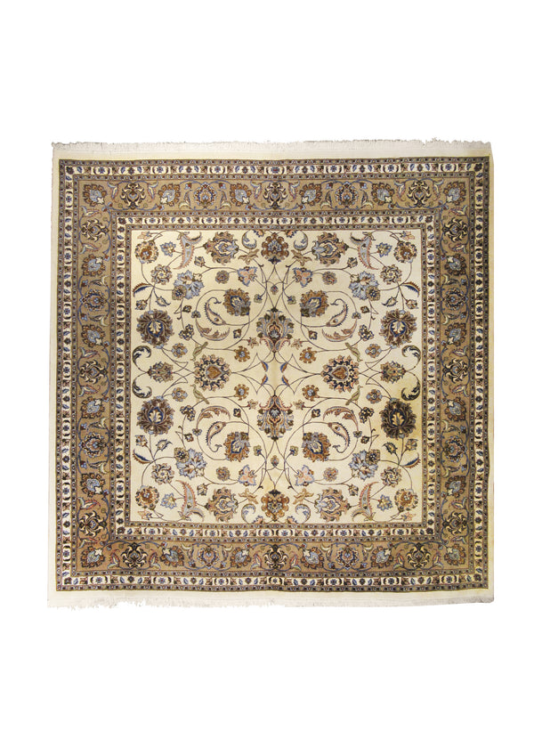 A26335 Persian Rug Moud Handmade Square Traditional 9'10'' x 9'11'' -10x10- Whites Beige Blue Floral Design
