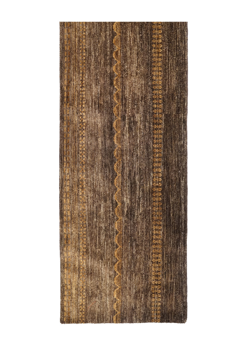 A26341 Oriental Rug Pakistani Handmade Runner Transitional Tribal 2'4'' x 11'10'' -2x12- Brown Gabbeh Stripes Design