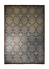 A26350 Oriental Rug Pakistani Handmade Area Transitional 8'9'' x 12'9'' -9x13- Brown Blue Antique Washed Oushak Geometric Design