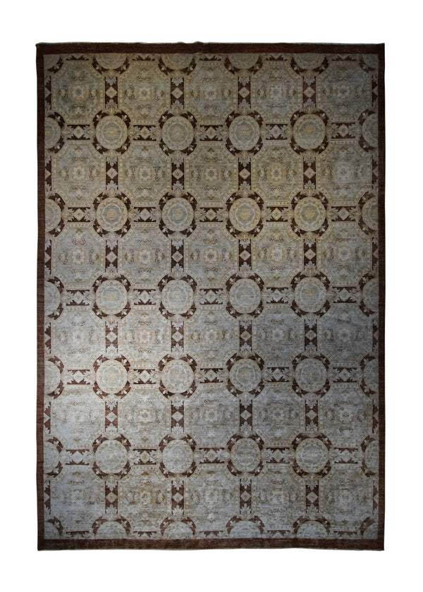 A26350 Oriental Rug Pakistani Handmade Area Transitional 8'9'' x 12'9'' -9x13- Brown Blue Antique Washed Oushak Geometric Design