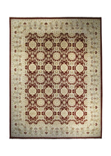 A26355 Oriental Rug Pakistani Handmade Area Transitional 8'12'' x 12'0'' -9x12- Red Whites Beige Antique Washed Oushak Floral Design