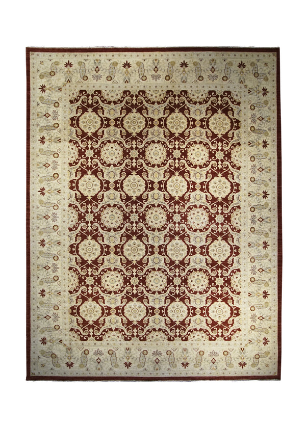 A26355 Oriental Rug Pakistani Handmade Area Transitional 8'12'' x 12'0'' -9x12- Red Whites Beige Antique Washed Oushak Floral Design