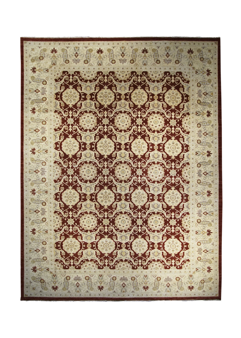 A26355 Oriental Rug Pakistani Handmade Area Transitional 8'12'' x 12'0'' -9x12- Red Whites Beige Antique Washed Oushak Floral Design