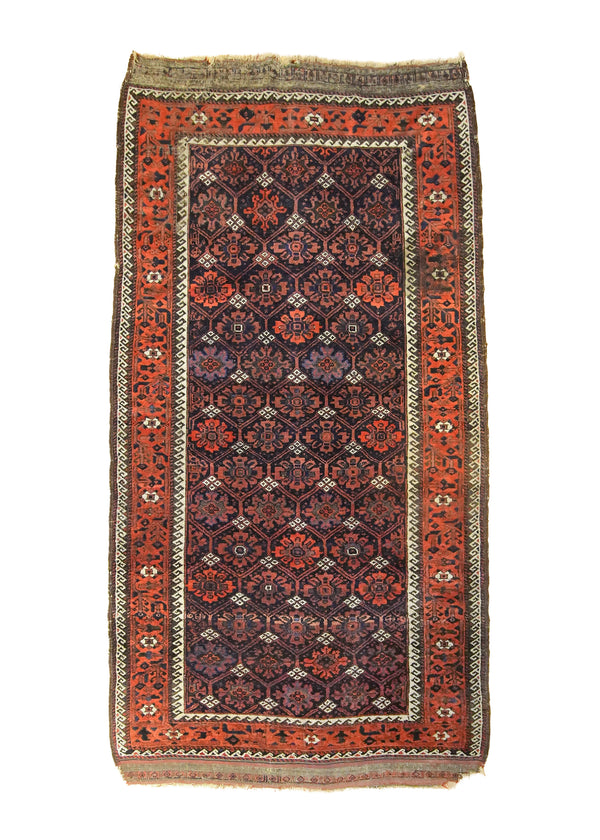 A26417 Persian Rug Baloch Handmade Area Tribal Antique 4'1'' x 8'2'' -4x8- Blue Red Geometric Design.jpg