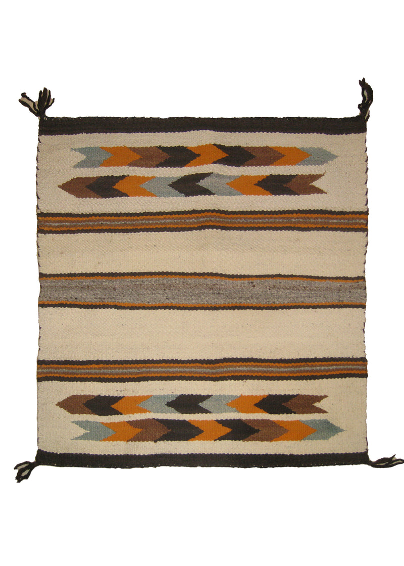 A26422 Native American Rug Navajo Handmade Square Tribal 2'5'' x 2'6'' -2x3- Whites Beige Brown Orange Crystal Stripes Design