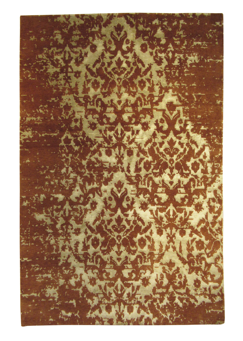 A26429 Oriental Rug Indian Handmade Area Modern 5'12'' x 8'11'' -6x9- Red Whites Beige Erased Abstract Design